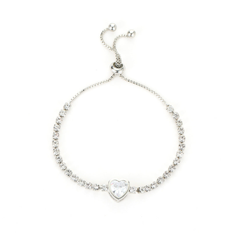 Pulseira feminina de renda com pulseira de strass simples de zircônia com coração amoroso