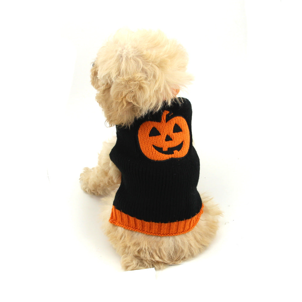 Suéter de calabaza de punto para perro de Halloween para mascotas