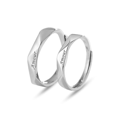 French I Love You Couple Simple Men And Women Fashion Faceted Diamond Ring