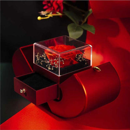 Fashion Red Apple jewelry Box+Necklace With Artificial Rose Flower