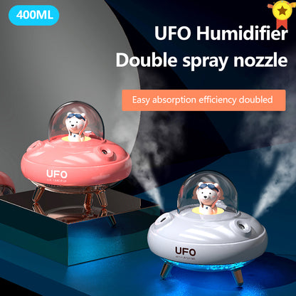 Humidificador de aire inalámbrico con boquillas duales, generador de niebla ultrasónico USB, nebulizador recargable, Humidificador difusor de agua con oso de dibujos animados OVNI