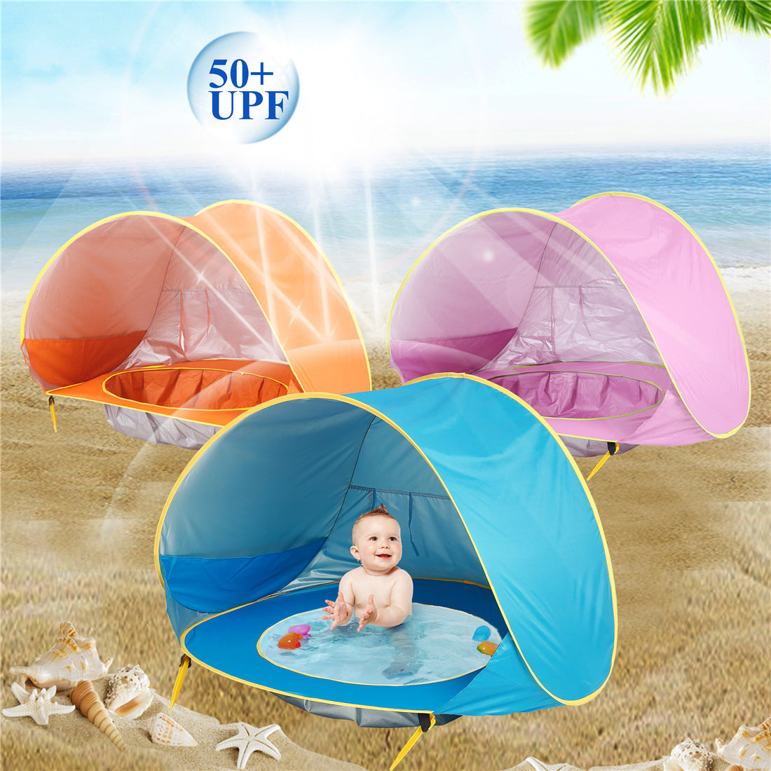 Tienda de playa para bebé, tienda para acampar al aire libre para niños, fácil plegado, impermeable, toldo para el sol, protección UV