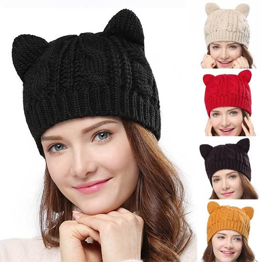 Gorro de orelha de gato de malha bonito feito à mão em 3D para o inverno