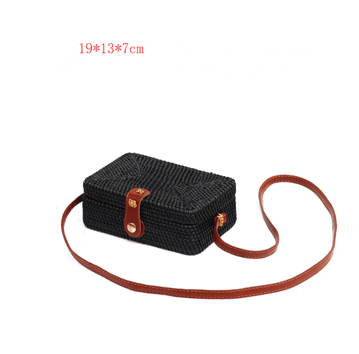 Rattan bag mini bag  retro hand-woven leather buckle bag