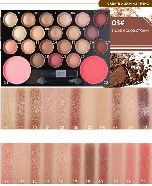 Conjunto de paleta de sombras e dourados com 22 cores