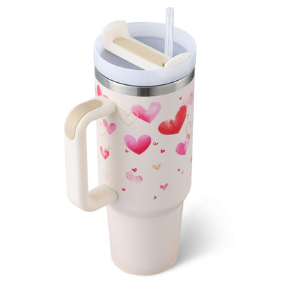 Thermal Mug 40oz Straw Coffee Insulation Cup With Handle, Portable Car Stainless Steel Water Bottle