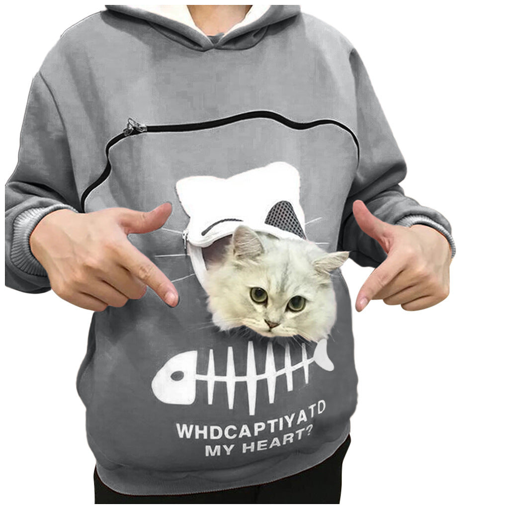 Hoodie Sweatshirt With Cat Dog Pet Pocket Design Long Sleeve Sweater Cat Outfit