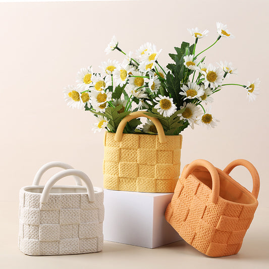 Decoración del hogar, bolso creativo nórdico Ins Morandi, jarrón con adorno floral de cerámica, adornos de escritorio para entrada, diseño Simple