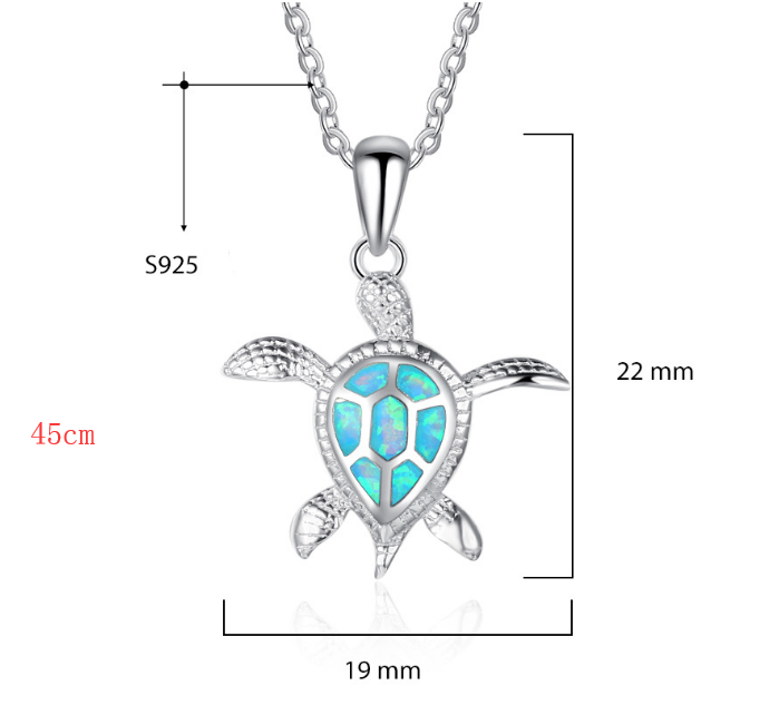 Trendy fashion upscale cute little turtle Opel beach sterling silver pendant