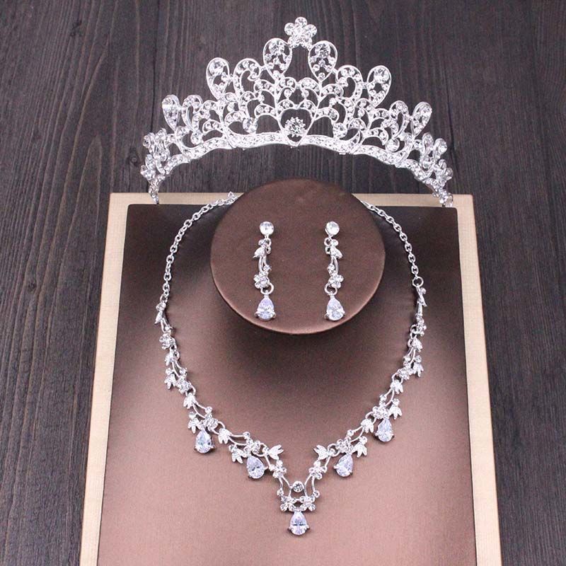 Conjunto de colar de coroa de strass nupcial acessórios de casamento