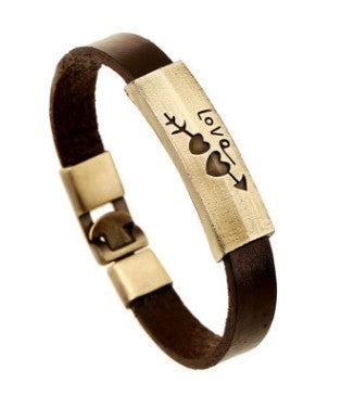 Pulsera de pareja con corazón perforado con una flecha Pulsera de cuero Pulsera de piel de vaca