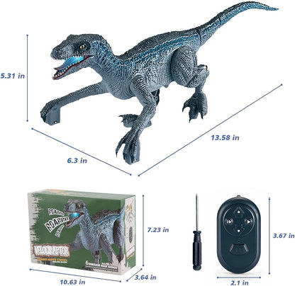 Brinquedos de dinossauro de controle remoto, brinquedo de dinossauro elétrico ambulante para meninos, brinquedos de velociraptor jurássico com sons de simulação realistas e luz para presentes para crianças de 3 a 7 anos