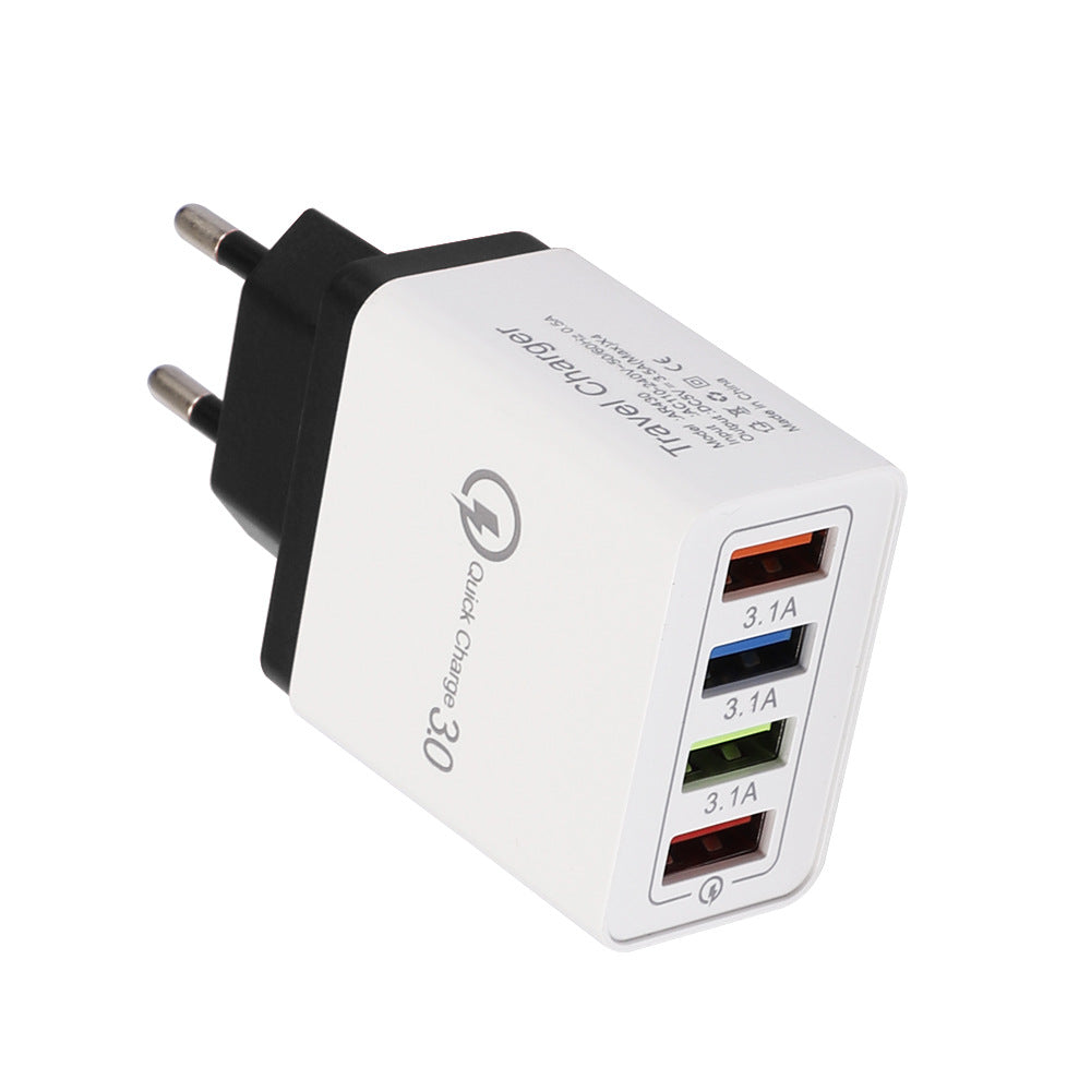 Cargador USB de carga rápida 3,0, adaptador de teléfono de 4 puertos para tableta Huawei IPhone 12, cargador móvil de pared portátil, cargador rápido