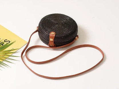 Rattan bag mini bag  retro hand-woven leather buckle bag