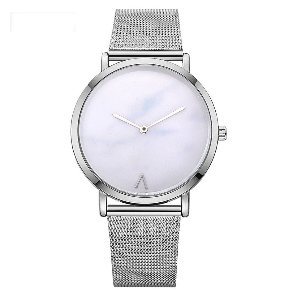 Fashion Silver and Gold Mesh Band Creative Marble Wristwatch