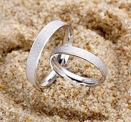 Silver S925 Sterling Silver Frosted Couple Ring