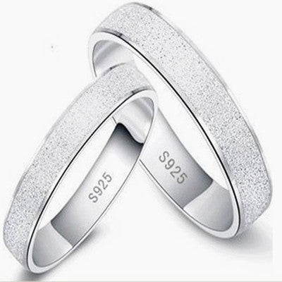 Silver S925 Sterling Silver Frosted Couple Ring