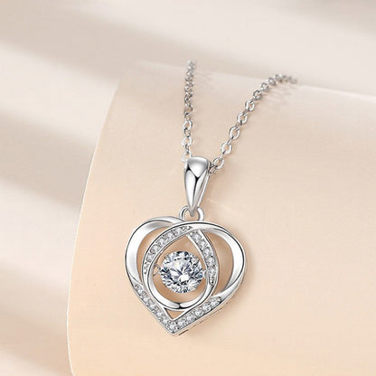 S925 Beating Heart-shaped Necklace Women Luxury Love Rhinestones Necklace