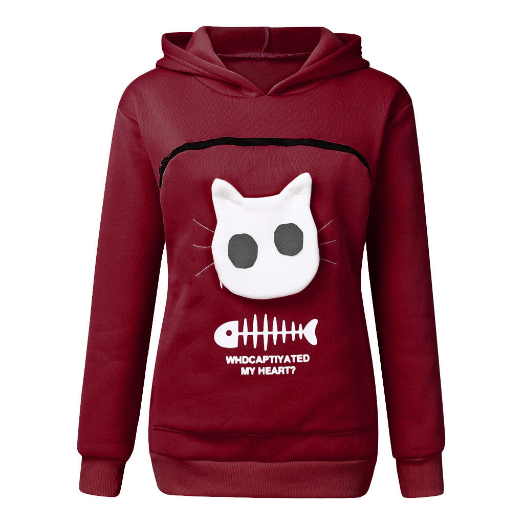 Hoodie Sweatshirt With Cat Dog Pet Pocket Design Long Sleeve Sweater Cat Outfit