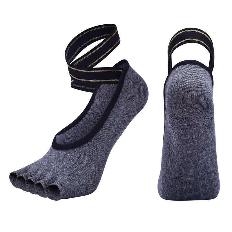 Five-finger yoga socks with cross straps combed cotton split toe dance socks