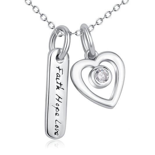 Faith Hope Love & Heart Pendant 925 Silver Necklace