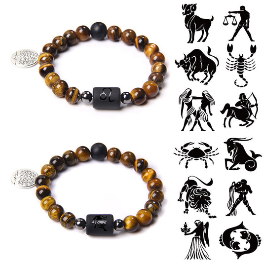 Twelve Constellation Tree of Life Black Gallstone Bracelet