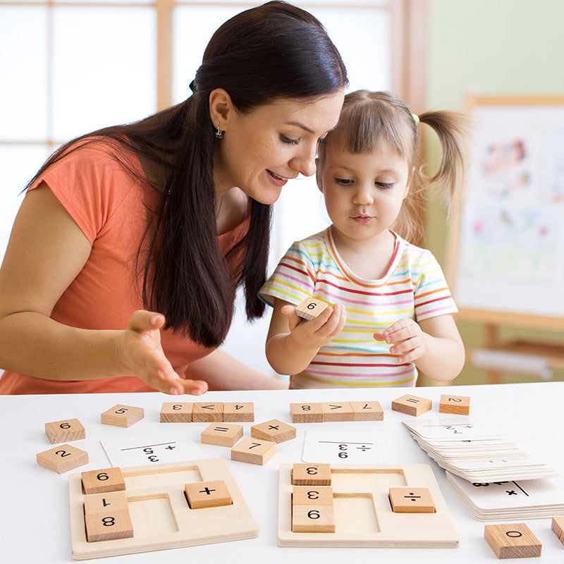 Quadro de conhecimento de matemática infantil de madeira