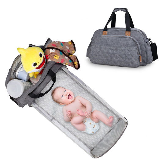 Bolsa de fraldas conversível para bebês, troca de fraldas para cama de bebê, almofadas de mesa para atividades ao ar livre, organizada com bolsa de viagem multiuso para bebês