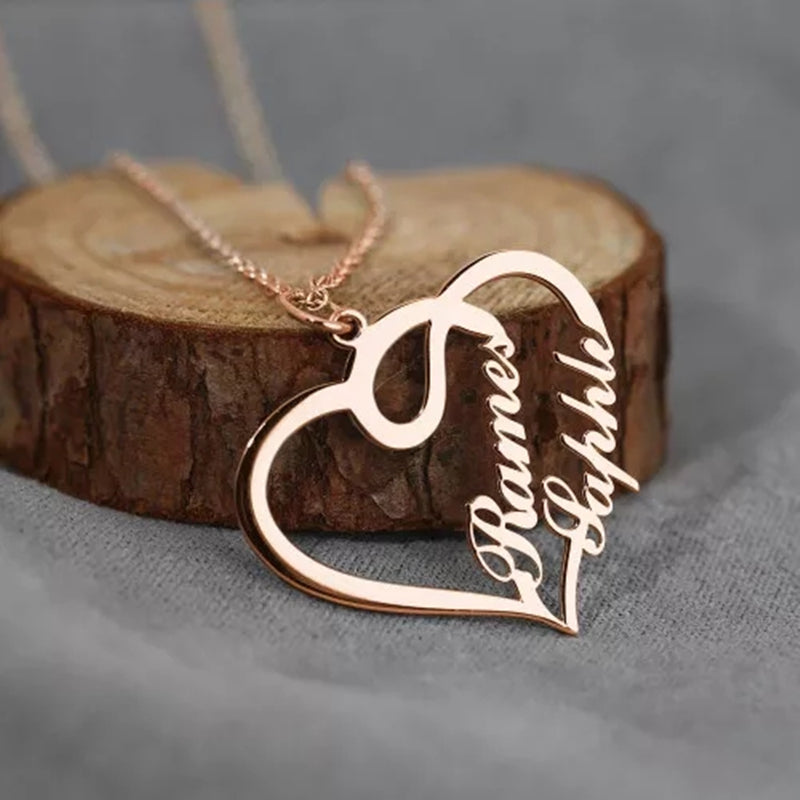 Collares personalizados con nombre, colgante, collar de mujer con doble corazón