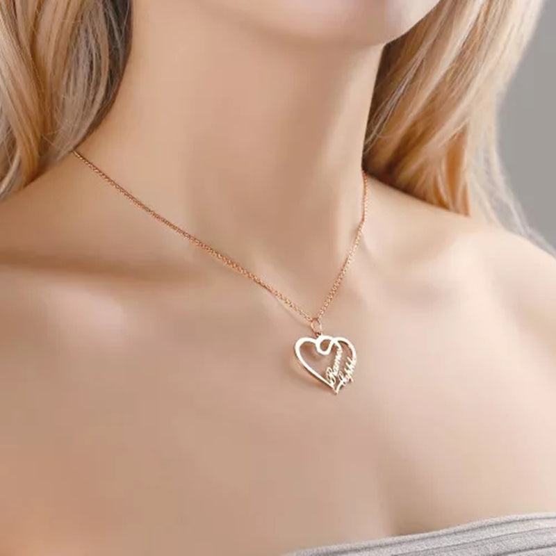 Collares personalizados con nombre, colgante, collar de mujer con doble corazón