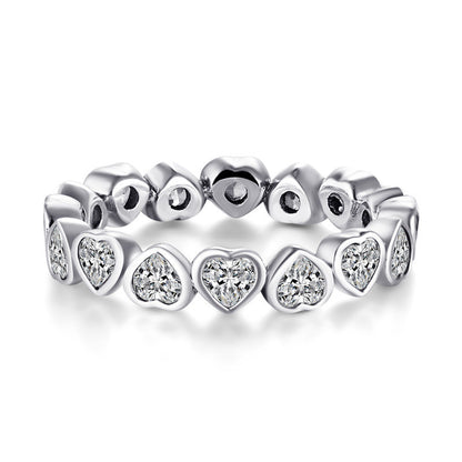 Sterling Silver Full Diamond Zircon Heart-Shaped Ring