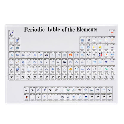 Mesa periódica de elemento químico acrílico, cartão de exibição de aprendizagem, elemento de cristal, artesanato de mesa periódica