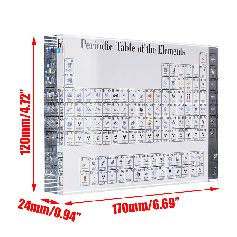 Mesa periódica de elemento químico acrílico, cartão de exibição de aprendizagem, elemento de cristal, artesanato de mesa periódica