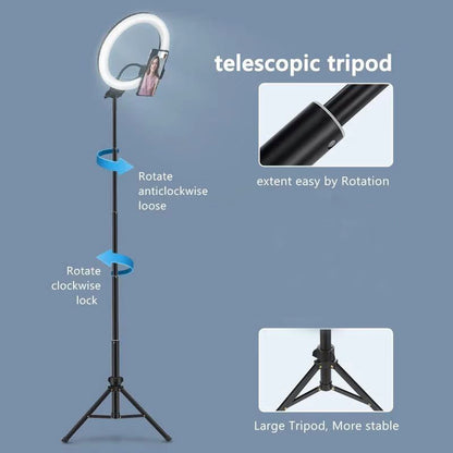 Luz da moldura do tripé, luz regulável, luz anelar LED para selfies