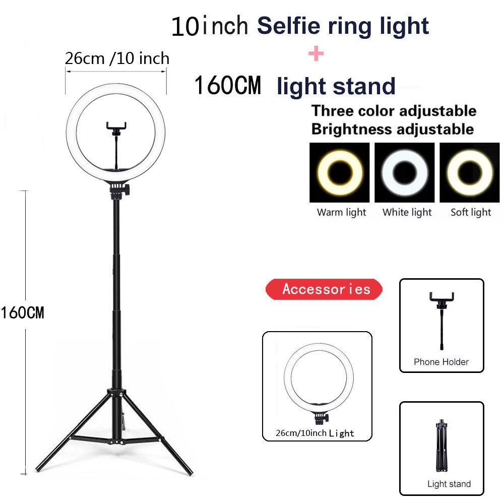 Luz da moldura do tripé, luz regulável, luz anelar LED para selfies