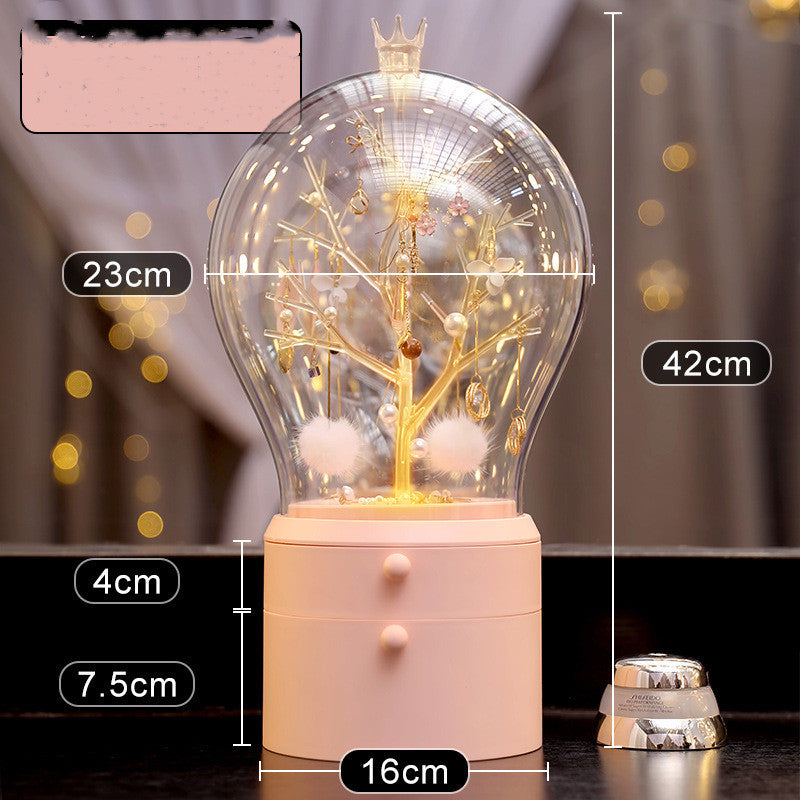 LED Light jewellery Organizer, Transparent Jewellery Box, The Earrings Rack Rotates 360 degrees.