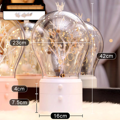 Organizador de joyas con luz LED, joyero transparente, el estante para pendientes gira 360 grados.