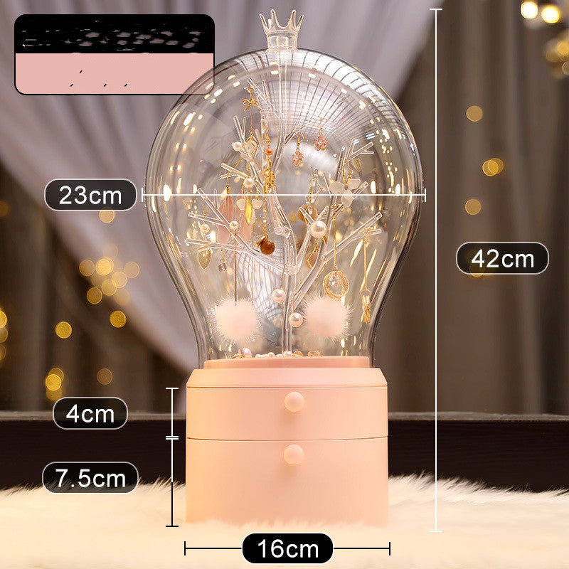 LED Light jewellery Organizer, Transparent Jewellery Box, The Earrings Rack Rotates 360 degrees.