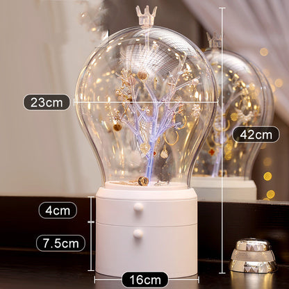 LED Light jewellery Organizer, Transparent Jewellery Box, The Earrings Rack Rotates 360 degrees.