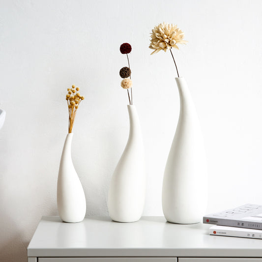 Florero de gota de agua blanca, modelo moderno Simple, adornos de flores secas de cerámica para habitación