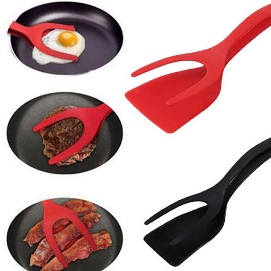 2 In 1 Grip And Flip Tongs Egg Spatula Tongs Clamp Pancake Fried Egg French Toast Omelet Overturned Kitchen