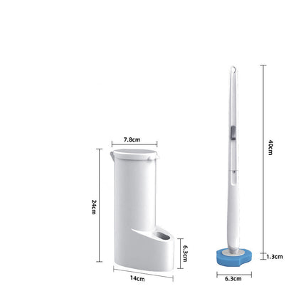 Escova de vaso sanitário descartável, escova criativa para banheiro, cabo longo branco, cabeças de limpeza de esponja, 1 suporte de armazenamento, acessórios de banheiro