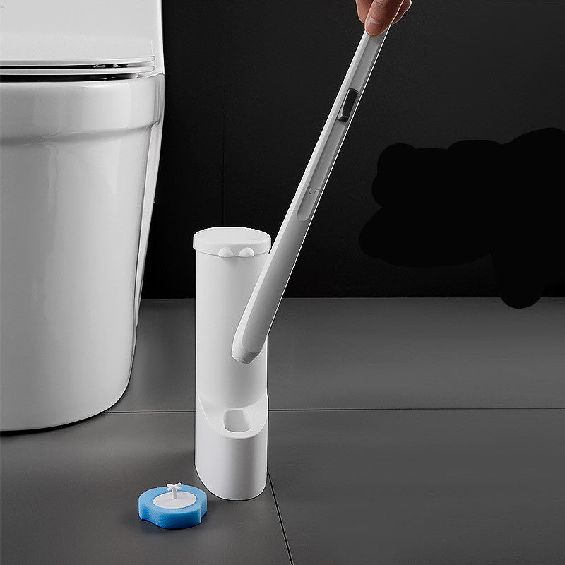 Escova de vaso sanitário descartável, escova criativa para banheiro, cabo longo branco, cabeças de limpeza de esponja, 1 suporte de armazenamento, acessórios de banheiro