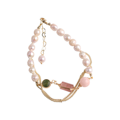 Pulsera de mujer con perlas naturales de agua dulce y cristal de fresa