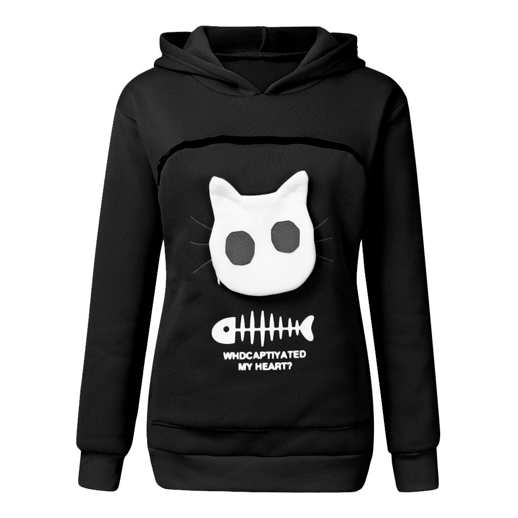 Hoodie Sweatshirt With Cat Dog Pet Pocket Design Long Sleeve Sweater Cat Outfit