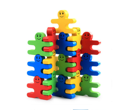 Cartoon Balanced Man Jenga Blocks