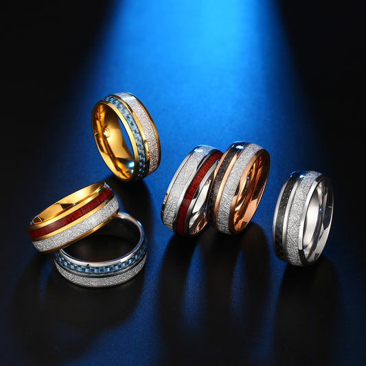 Titanium Steel Inlaid Silver Foil Carbon Fiber Wood Piece Ring