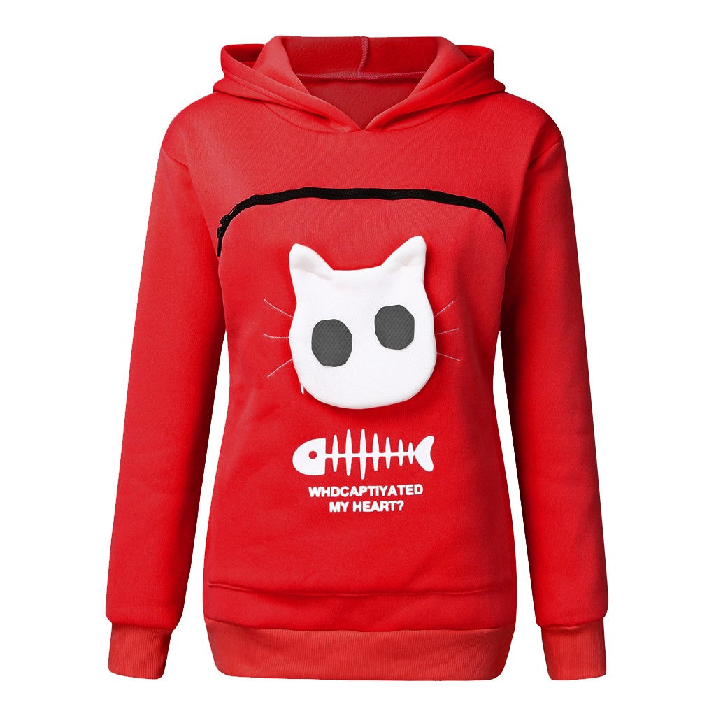 Moletom com capuz com gato cachorro design de bolso para animais de estimação suéter de manga comprida roupa de gato