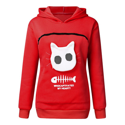 Hoodie Sweatshirt With Cat Dog Pet Pocket Design Long Sleeve Sweater Cat Outfit