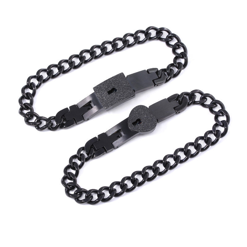 Titanium Steel Couple Love Lock, Bracelet, Key Set, Necklace